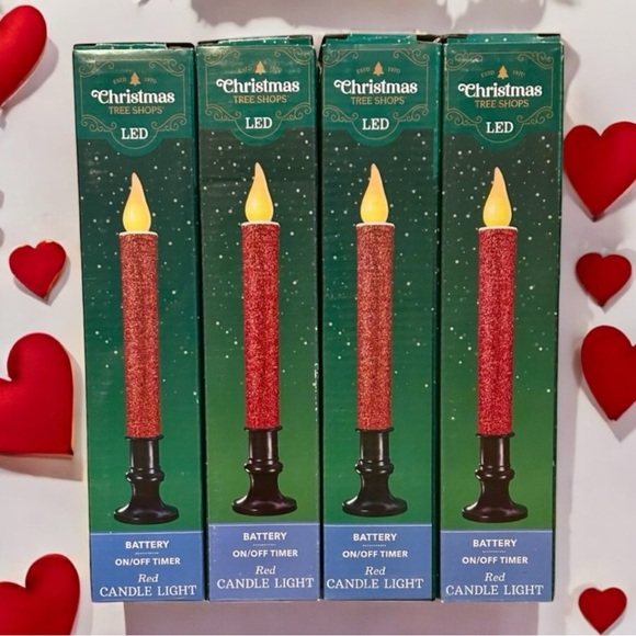 🆕Trendy Red Glittery LED Candles with a Black Base! Set of 4, Timer, Battery Op! - Picture 4 of 11